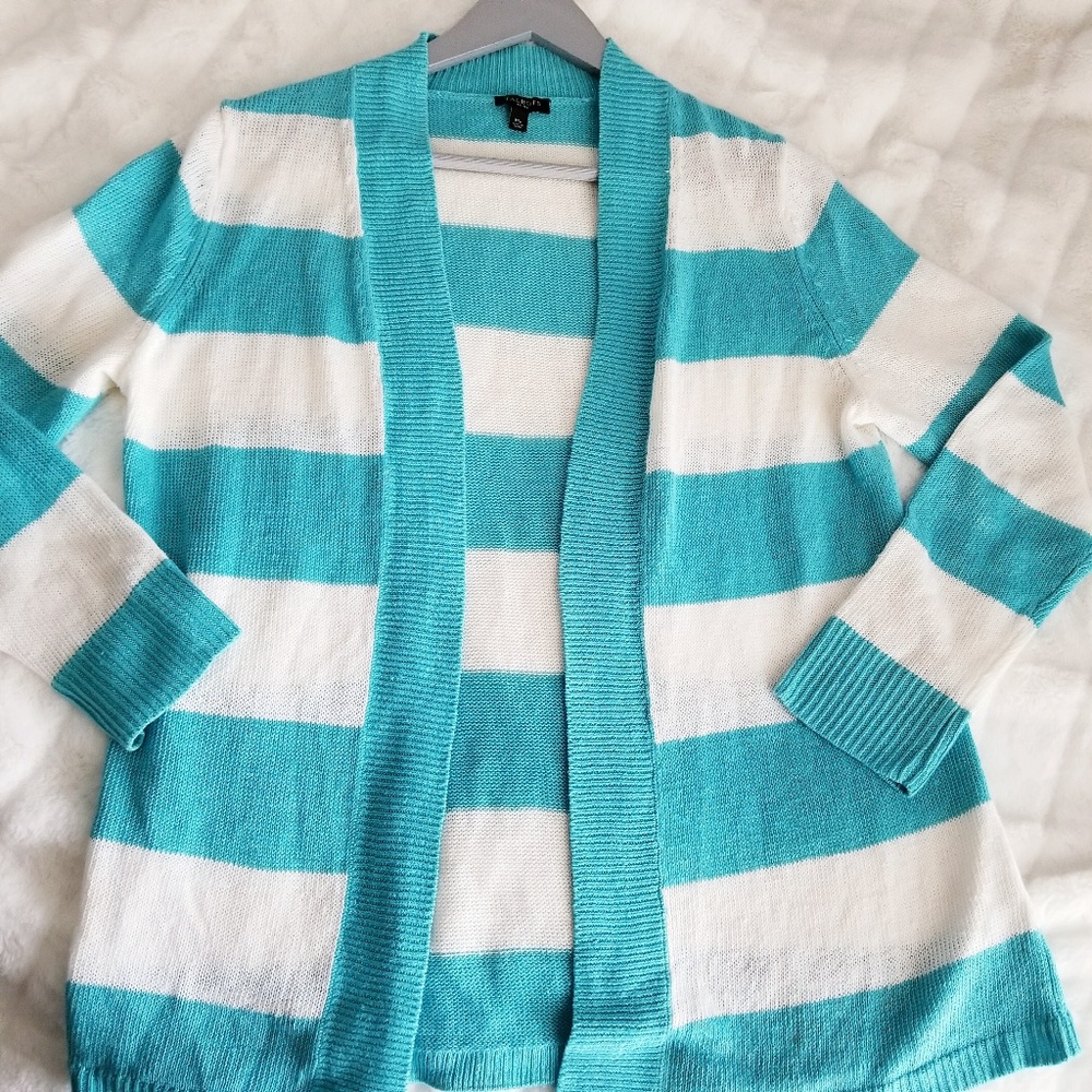 Talbots Striped Open Cardigan